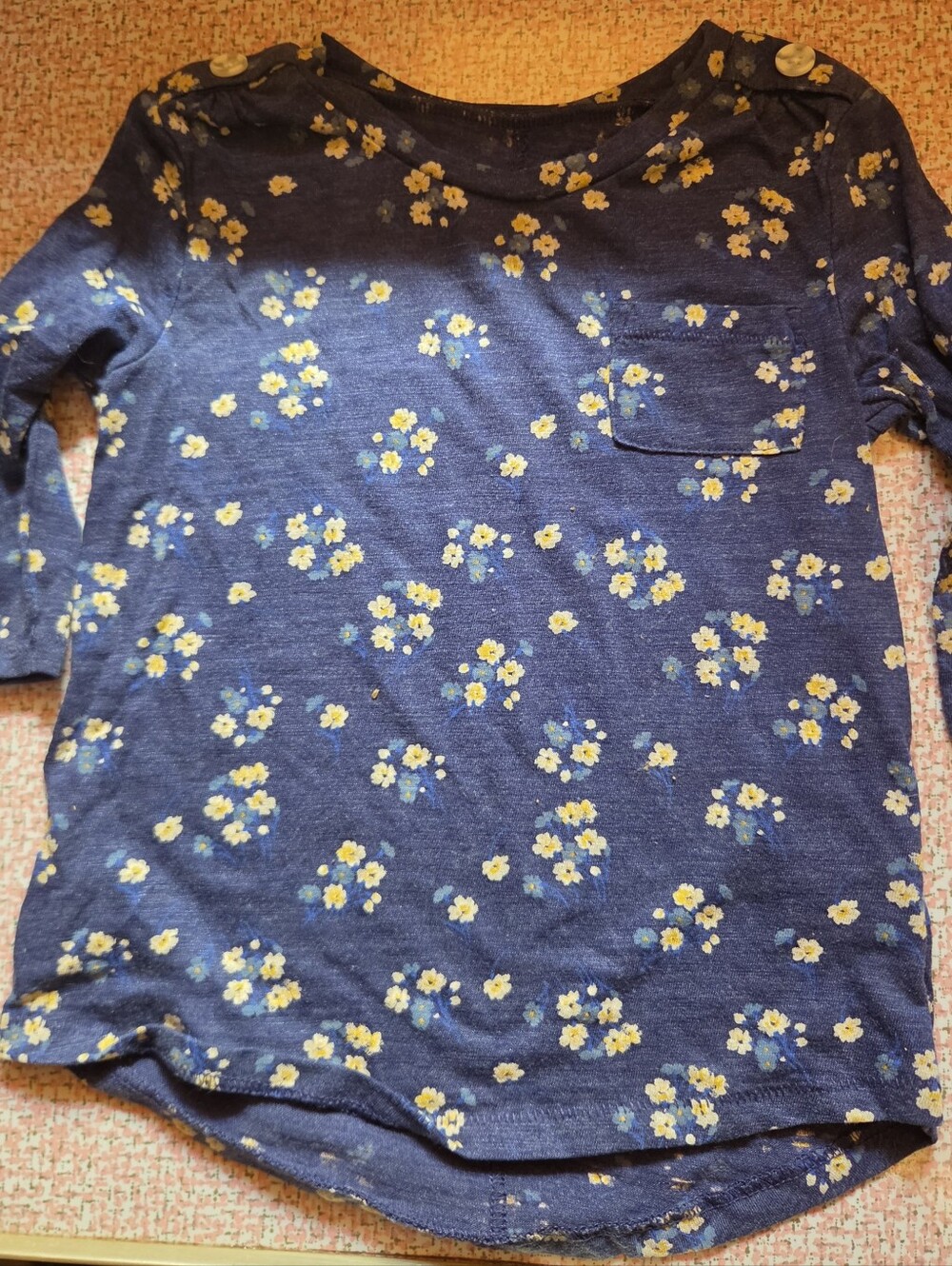 Old Navy Toddler Girl Floral Pocket T-Shirt Blue Yellow Daisy Top Size 4T